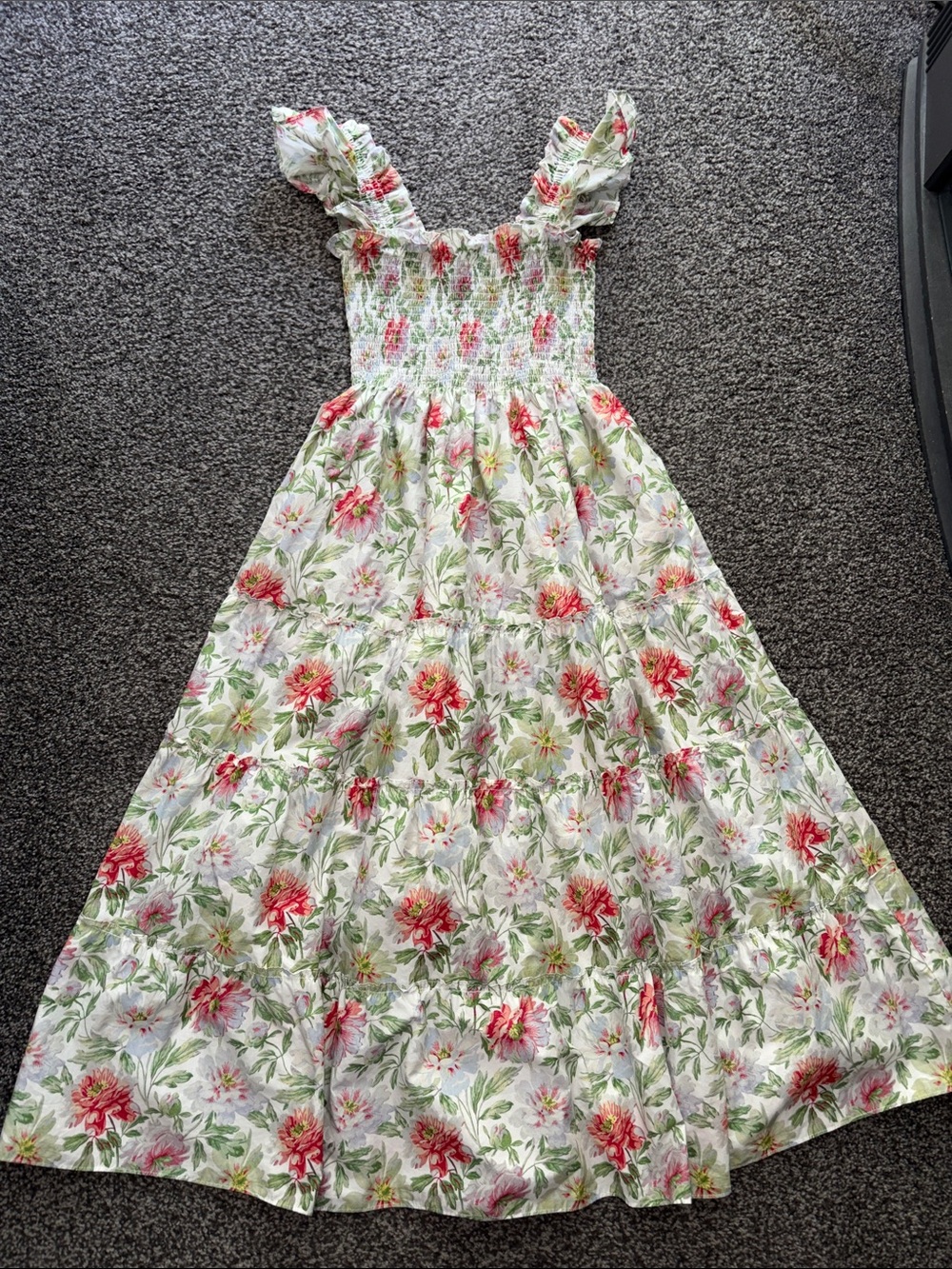 Hill House Home Ellie Nap Dress Smocked Midi Peony Chintz Size Small